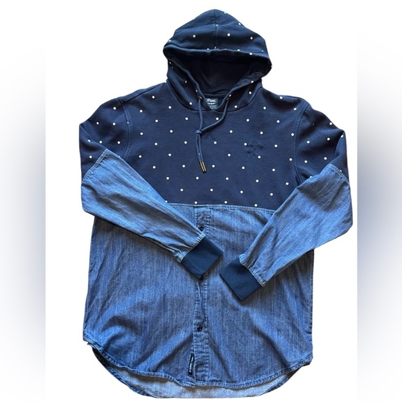 FLY SUPPLY Polka Dot and Denim Button-Up Shirt unique hybrid style - Picture 9 of 11